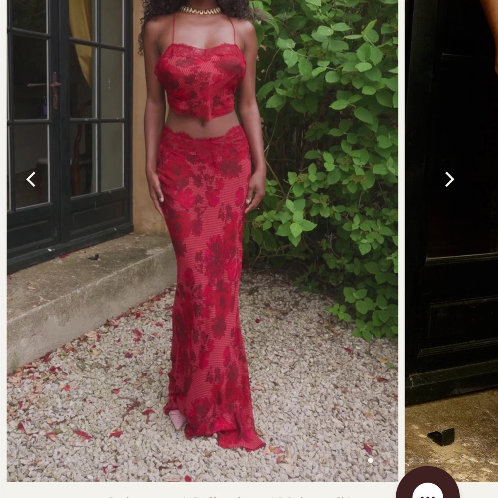 Bydee Fleurie Red 2 piece set Skirt and Top